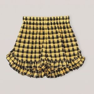 Ganni yellow check ruffled shorts